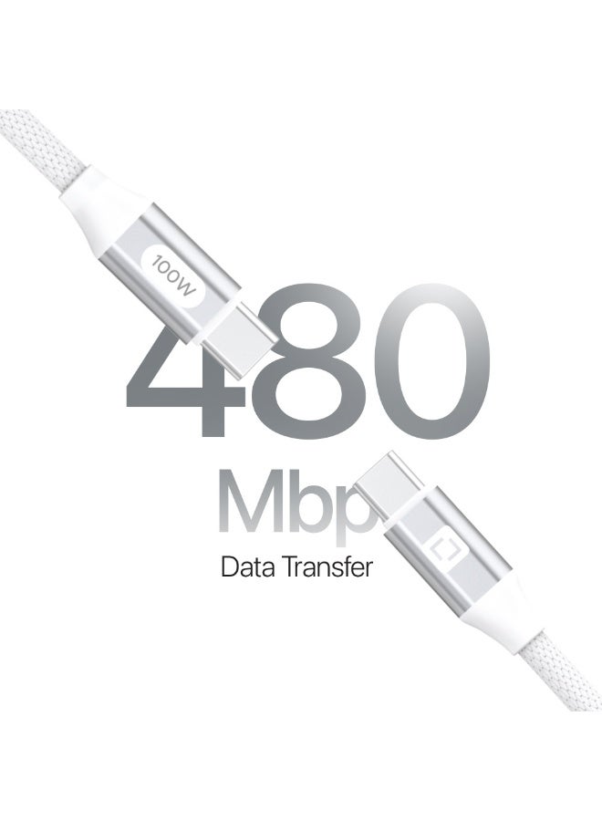 Lycka P Cord XTRA100 – 100W Type-C to Type-C Fast Charging & Data Sync Cable (2-Meter, White) - Image 3